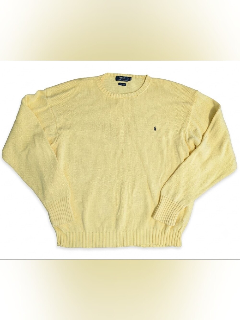 Vintage Polo Ralph Lauren Sweater 3XL Yellow Knit Crewneck Cotton Pullover Retro